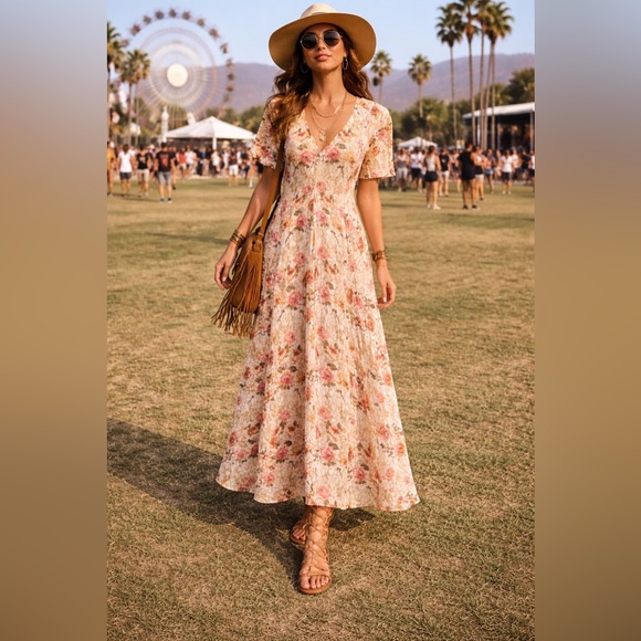 Vintage Dresses & Skirts - Vintage SHEER LACE Romantic Floral Cottagecore Fairy Victorian Festival Dress